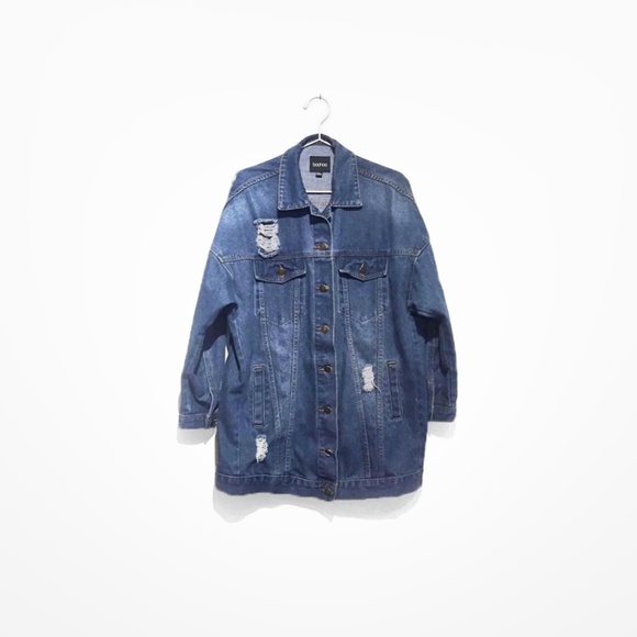 Boohoo Distressed Denim Jacket - Picture 1 of 3